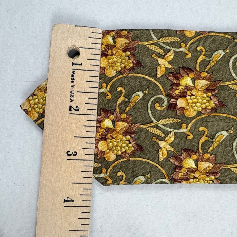 Ermenegildo Zegna Silk Mens Tie Floral Green Gold Italy Old Money 3.5"x59" FLAW - Picture 7 of 10